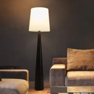 Minimalist Conical Black Base Floor Lamp with Off White Fabric Shade FL-A033 4