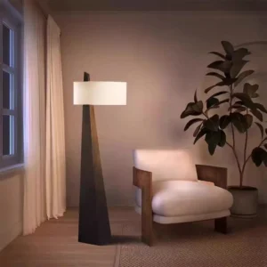 Wabi Sabi Slanted Conical Solid Metal Standing Lamp with Fabric Shade FL-A038 2