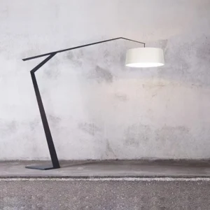 Angular Geometric Cantilever Black Metal Floor Lamp with Wide Fabric Drum Shade FL-A039 1