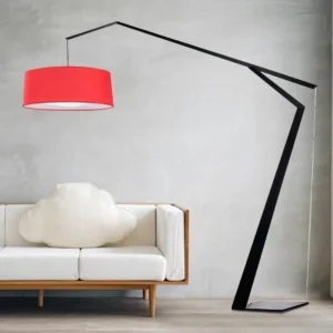 Angular Geometric Cantilever Black Metal Floor Lamp with Wide Fabric Drum Shade FL-A039 2