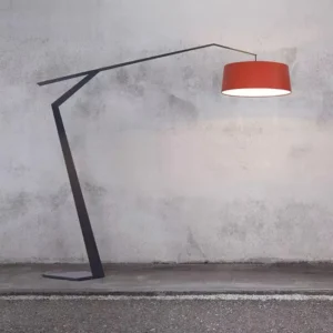 Angular Geometric Cantilever Black Metal Floor Lamp with Wide Fabric Drum Shade FL-A039 3