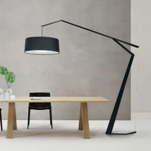 Angular Geometric Cantilever Black Metal Floor Lamp with Wide Fabric Drum Shade FL-A039 4