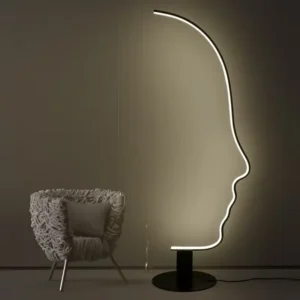 Minimalist Face Profile LED Sculpture Floor Lamp Black Metal Frame FL-A040 2