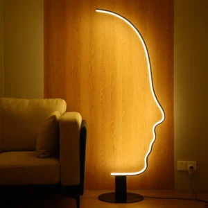 Minimalist Face Profile LED Sculpture Floor Lamp Black Metal Frame FL-A040 4