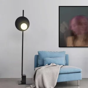 Modern Single Disc Globe LED Floor Lamp Slim Black Metal Vertical Stand FL-A041 1