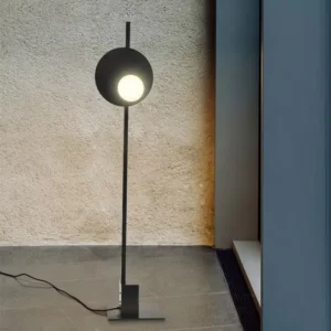 Modern Single Disc Globe LED Floor Lamp Slim Black Metal Vertical Stand FL-A041 2