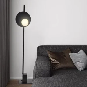 Modern Single Disc Globe LED Floor Lamp Slim Black Metal Vertical Stand FL-A041 3