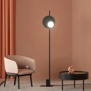 Modern Single Disc Globe LED Floor Lamp Slim Black Metal Vertical Stand FL-A041 4