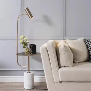 Modern Brass Floor Lamp with Tray White Marble Base Adjustable Spotlight Light FL-A042 1