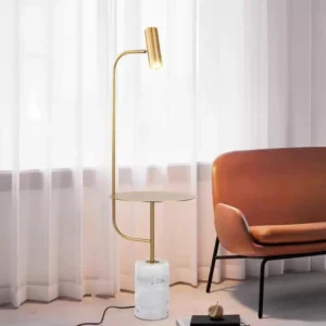 Modern Brass Floor Lamp with Tray White Marble Base Adjustable Spotlight Light FL-A042 4