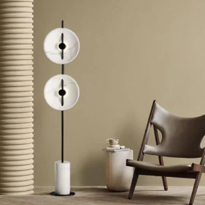 2-Light White Resin Disc Floor Lamp Vertical Black Metal Marble Base FL-A044 5