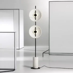 2-Light White Resin Disc Floor Lamp Vertical Black Metal Marble Base FL-A044 6