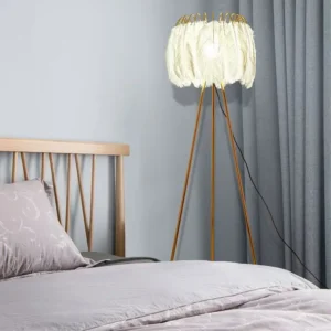 Modern Gold Tripod Floor Lamp with Natural White Feather Lampshade FL-A046 4