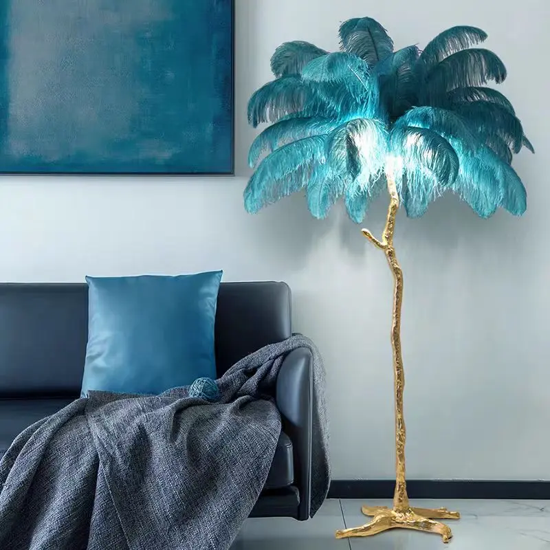 Modern Golden Palm Tree Ostrich Feather Floor Lamp FL-A047 1