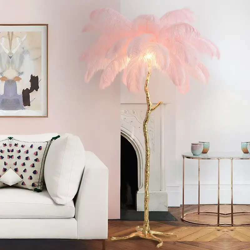 Modern Golden Palm Tree Ostrich Feather Floor Lamp FL-A047 3