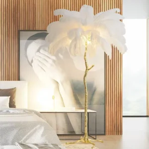 Modern Golden Palm Tree Ostrich Feather Floor Lamp FL-A047 4
