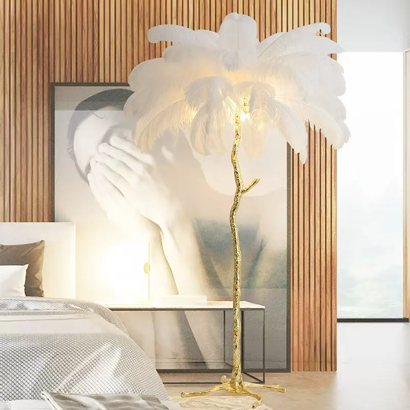 Modern Golden Palm Tree Ostrich Feather Floor Lamp FL-A047 4