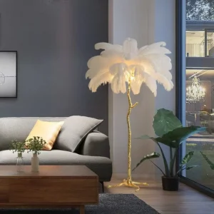 Modern Golden Palm Tree Ostrich Feather Floor Lamp FL-A047 5
