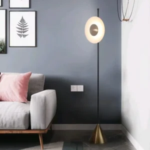 Mid Century Circular Halo Floor Lamp Conical Brass Base Lamp FL-A054 4