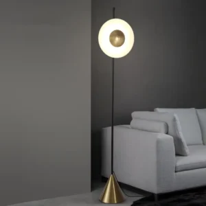 Mid Century Circular Halo Floor Lamp Conical Brass Base Lamp FL-A054 1