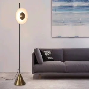 Mid Century Circular Halo Floor Lamp Conical Brass Base Lamp FL-A054 3