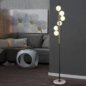 6-Light Globe Glass Floor Lamp with Black Gold Pole Marble Base FL-A056 1