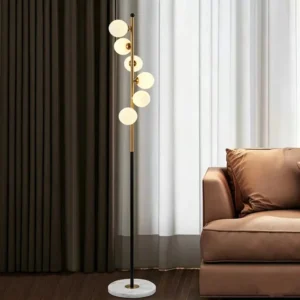 6-Light Globe Glass Floor Lamp with Black Gold Pole Marble Base FL-A056 2