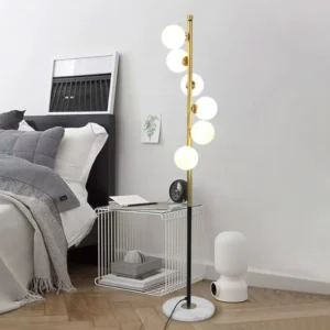 6-Light Globe Glass Floor Lamp with Black Gold Pole Marble Base FL-A056 3