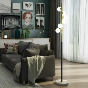 6-Light Globe Glass Floor Lamp with Black Gold Pole Marble Base FL-A056 4