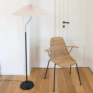Japandi Arched Neck Pleated Shade Floor Lamp Black Metal Pole FL-A057 1