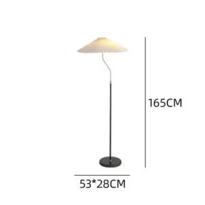 Japandi Arched Neck Pleated Shade Floor Lamp Black Metal Pole FL-A057 4
