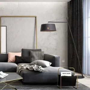 Minimalist Tension Wire Fishing Floor Lamp Black Fabric Drum Shade FL-A060 1