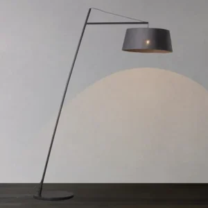 Minimalist Tension Wire Fishing Floor Lamp Black Fabric Drum Shade FL-A060 4