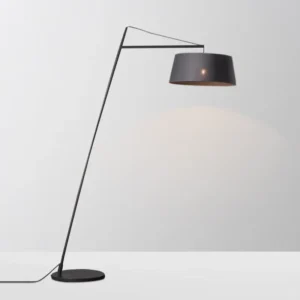 Minimalist Tension Wire Fishing Floor Lamp Black Fabric Drum Shade FL-A060 3