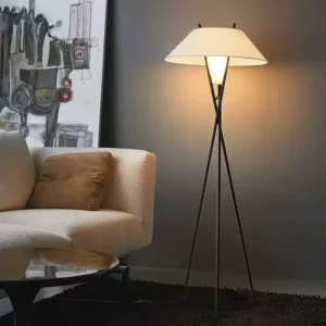 Slim Intersecting Metal Tripod Floor Lamp White Wide Hat Shade FL-A064 1