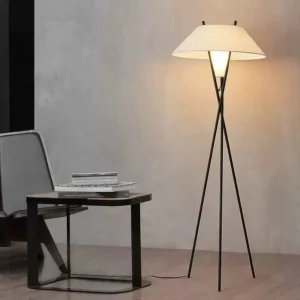 Slim Intersecting Metal Tripod Floor Lamp White Wide Hat Shade FL-A064 2