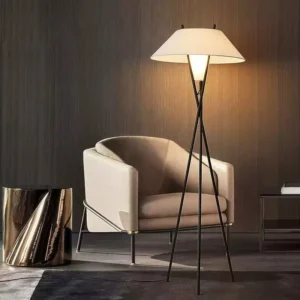 Slim Intersecting Metal Tripod Floor Lamp White Wide Hat Shade FL-A064 4