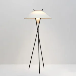 Slim Intersecting Metal Tripod Floor Lamp White Wide Hat Shade FL-A064 3