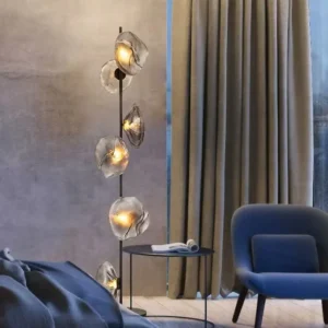 Modern 6-Light Irregular Blown Glass Floor Lamp with Black Metal Pole FL-A065 1