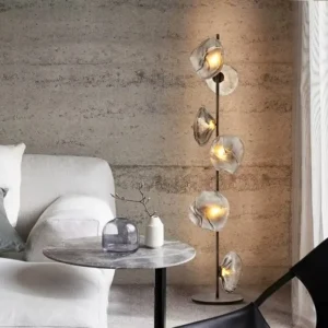 Modern 6-Light Irregular Blown Glass Floor Lamp with Black Metal Pole FL-A065 3