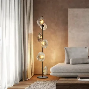 Modern 6-Light Irregular Blown Glass Floor Lamp with Black Metal Pole FL-A065 4