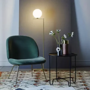 Brass Angular Metal Floor Lamp with Opaque White Glass Globe Shade FL-A066 1