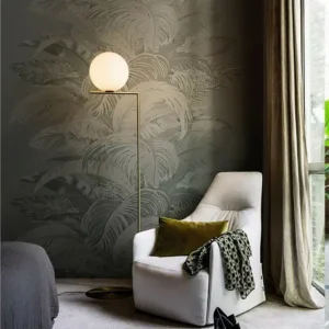 Brass Angular Metal Floor Lamp with Opaque White Glass Globe Shade FL-A066 2