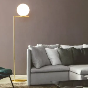 Brass Angular Metal Floor Lamp with Opaque White Glass Globe Shade FL-A066 3