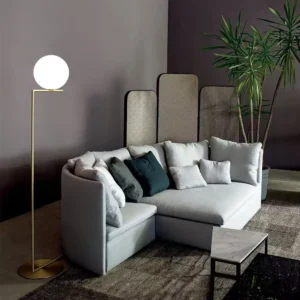 Brass Angular Metal Floor Lamp with Opaque White Glass Globe Shade FL-A066 4
