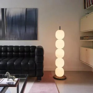 5-Light Milky White Glass Ball Column Floor Lamp with Marble Base FL-A069 4