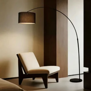 Modern Metal Arc Fishing Floor Lamp with Fabric Drum Shade FL-A075 1