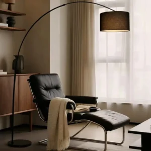 Modern Metal Arc Fishing Floor Lamp with Fabric Drum Shade FL-A075 2