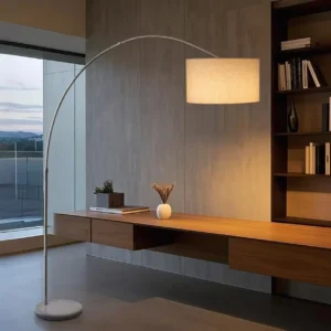 Modern Metal Arc Fishing Floor Lamp with Fabric Drum Shade FL-A075 3