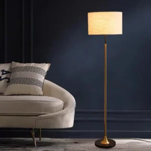 Modern Brass & Black Standing Lamp with Natural Linen Fabric Shade FL-A076 4